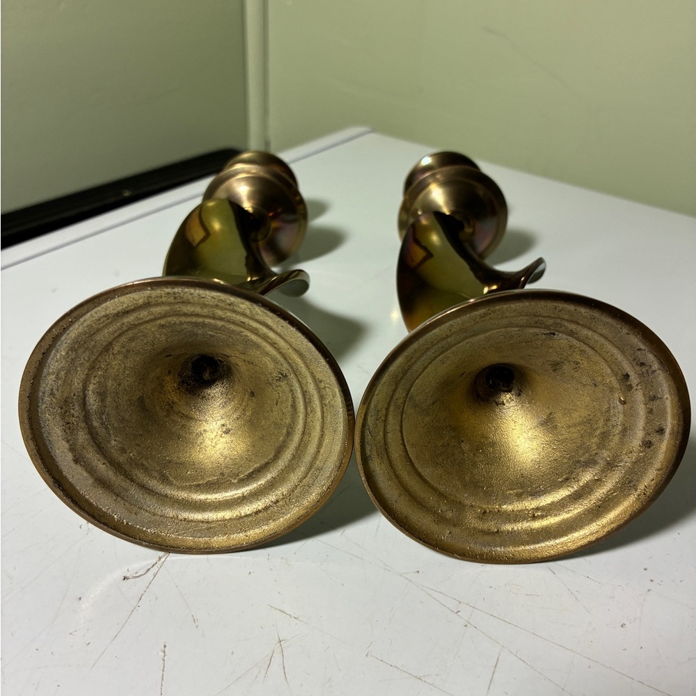 Brass Tone Sculptural Candle Holders - Pair - Picture 5 of 6